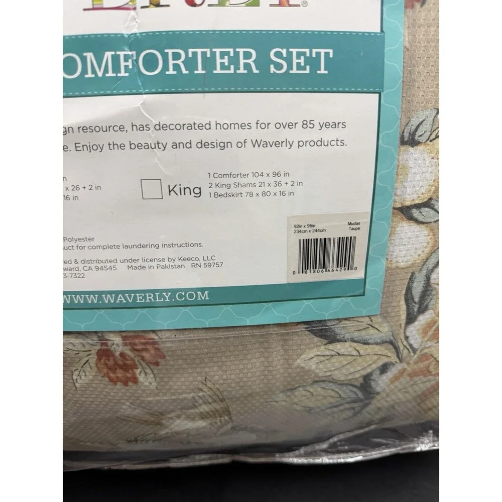 Waverly Mudan Beige Floral FULL/QUEEN Comforter Set 4Pcs Peony Gardens RARE